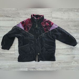 Vintage Current Seen insulated black velvet jacket with floral patterned panels